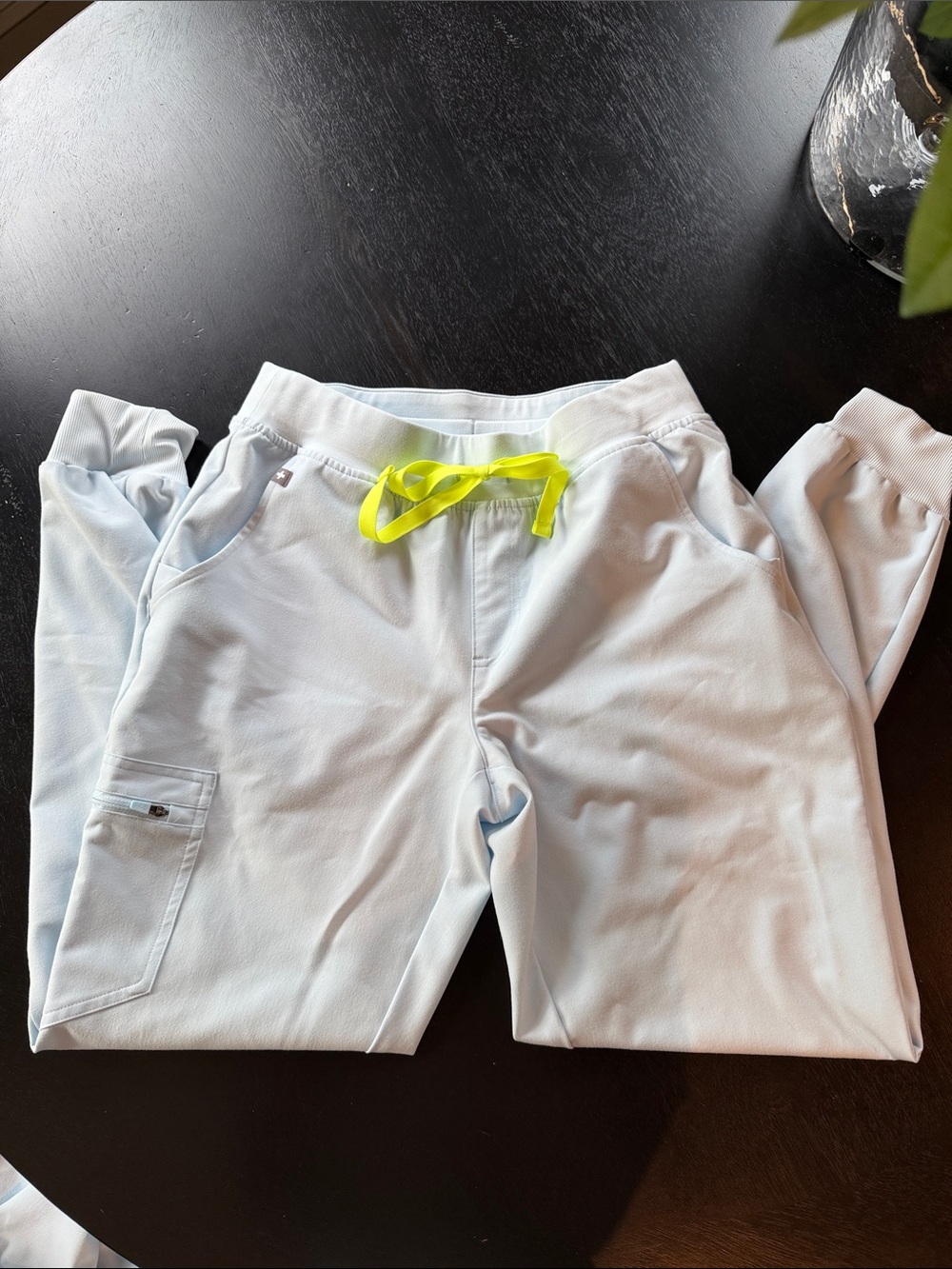 Light Blue women’s Jogger scrub Pants with Neon Drawstring FIGS